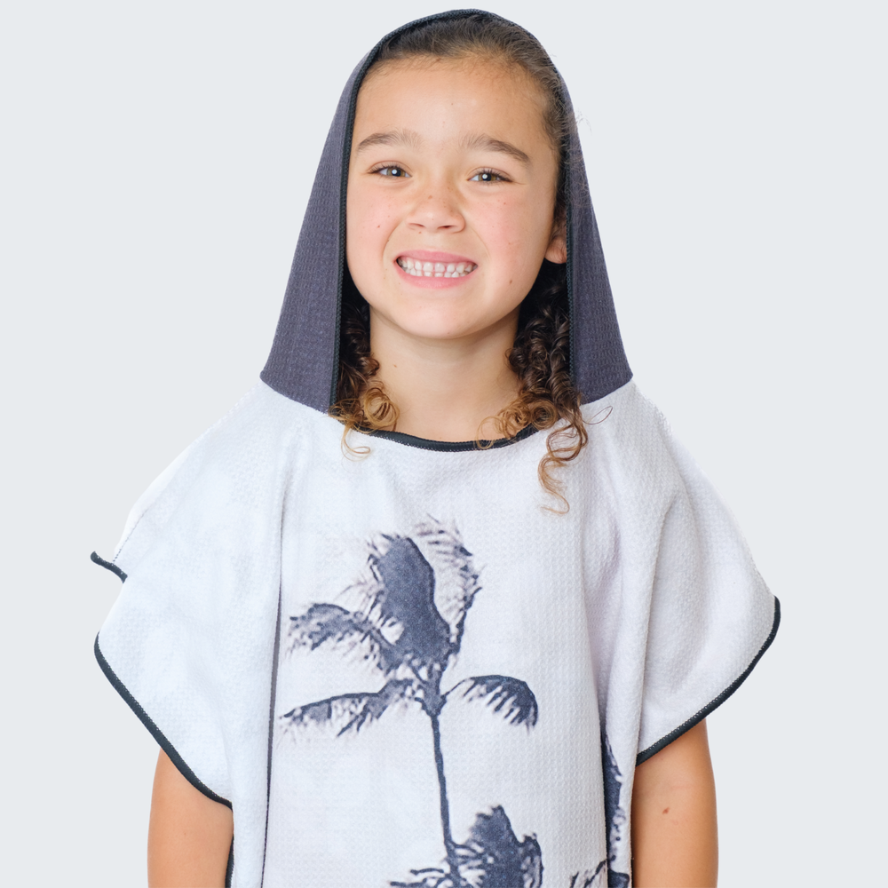 Kids Black & White Palms Beach Poncho