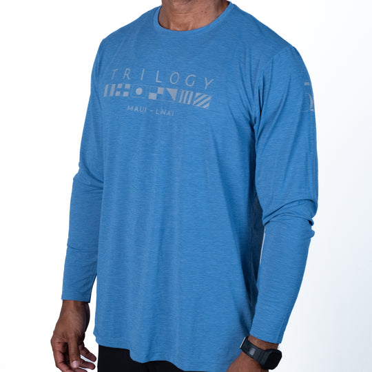 Mens Crew Long Sleeve Performance UPF Shirt in Bahama Blue