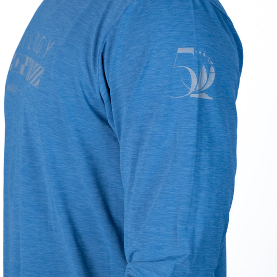 Mens Crew Long Sleeve Performance UPF Shirt in Bahama Blue