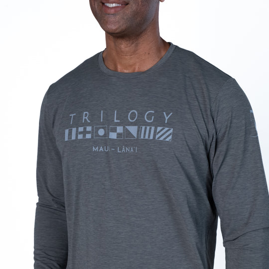 Mens Crew Long Sleeve Performance UPF Shirt in Charcoal Gray