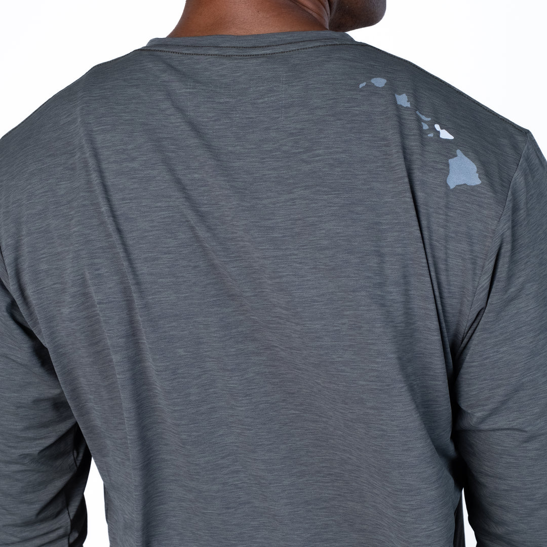 Mens Crew Long Sleeve Performance UPF Shirt in Charcoal Gray