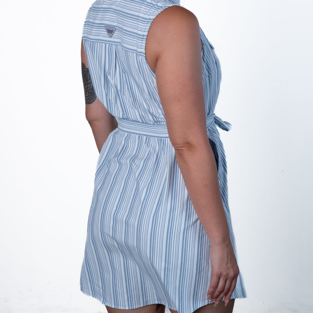 Sun Drifter Woven Dress in Carbon Stripe