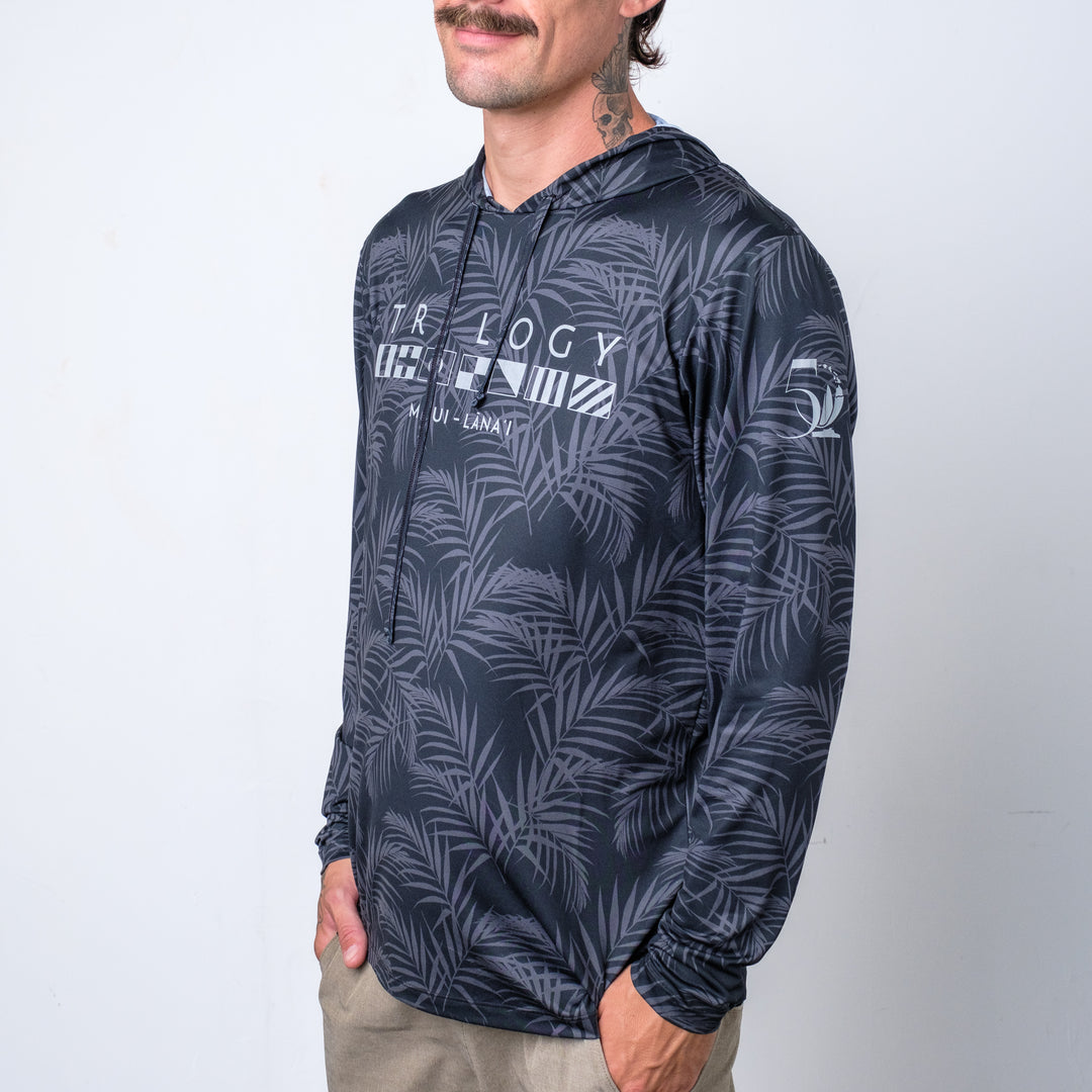 Mens Crew Long Sleeve Hoodie UPF Shirt in Black Palm