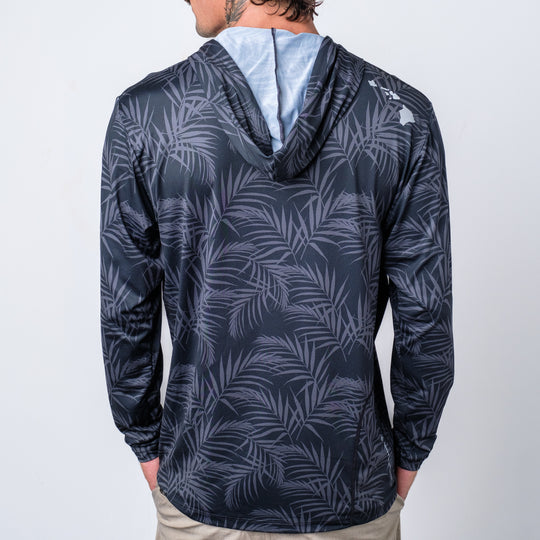 Mens Crew Long Sleeve Hoodie UPF Shirt in Black Palm