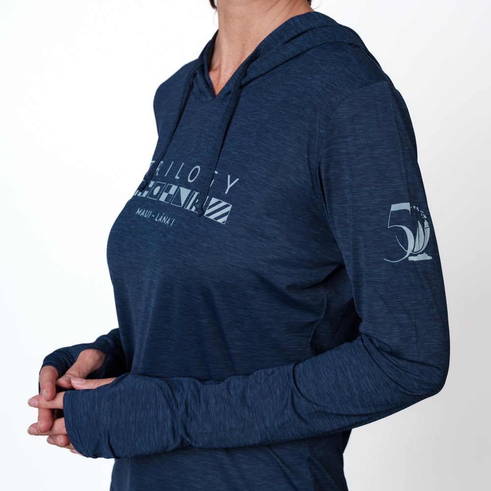 Womens Crew Hoodie Performance UPF Shirt in Navy